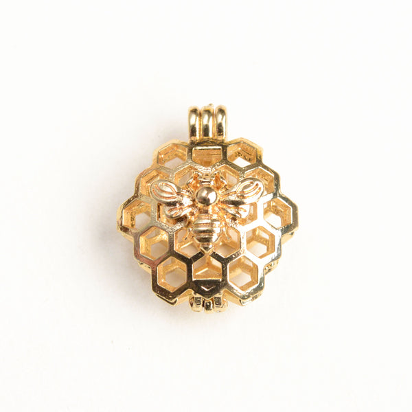Honeycomb Locket, Gold Tone, 23x21mm, 2 pieces (1536)