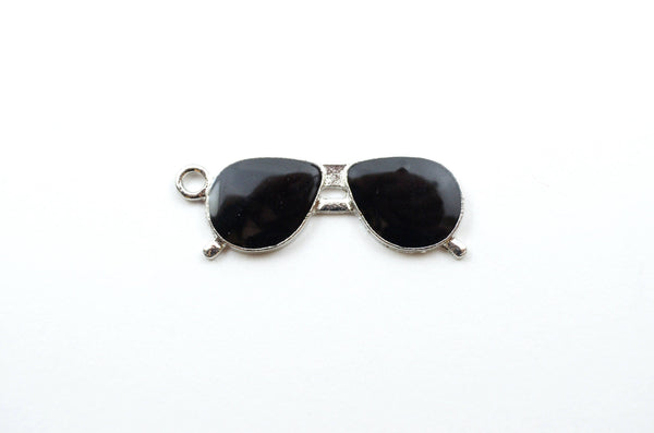 Sunglasses Charms Black Enamel Silver Plated 32mm, 4 pieces (S253)