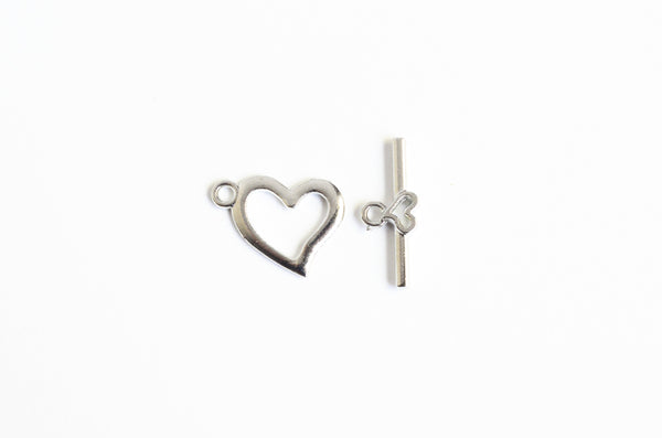 Heart Toggle Clasps, Antique Silver Tone,  19mm - 5 sets (F106)