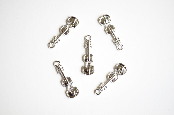 Tiny Violin Charms, Silver Toned, 25mm - 10 pieces (699)