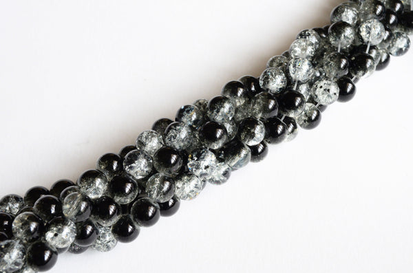 Black Crackle Glass Beads, 8mm - 100 Beads