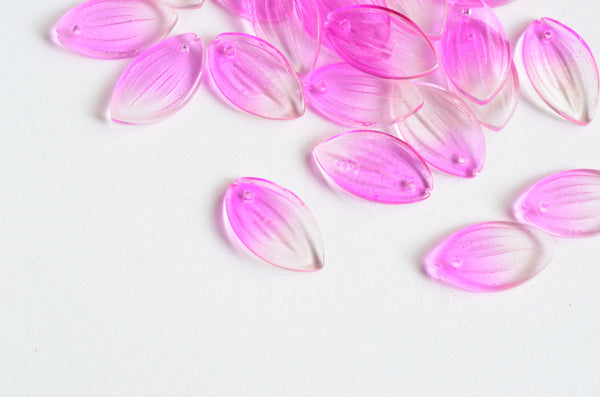 Pink Flower Petal Beads, Glass Lotus Petal Charms, 21mm x 12mm - 10 pieces (1358)