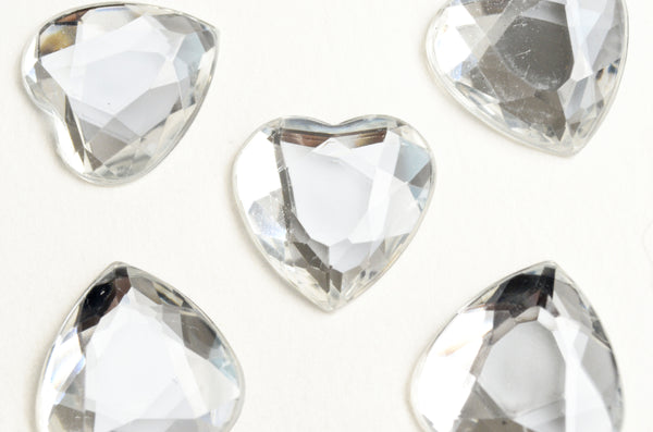 Faceted Sparkly Heart Cabochon, Acrylic Flat Back, 20mm x 20mm - 6 pieces (PC031)