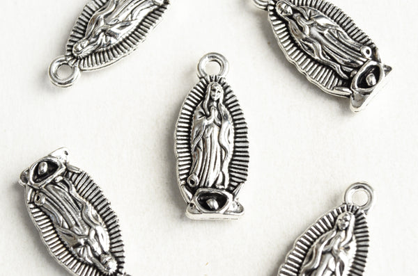 10 Virgin Mary Charm, Silver Tone Guadalupe Small Pendants, 22x10mm (1932)