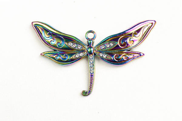 1 Dragonfly Pendant, Multicolor With Tiny Rhinestones, 2"  (1940)