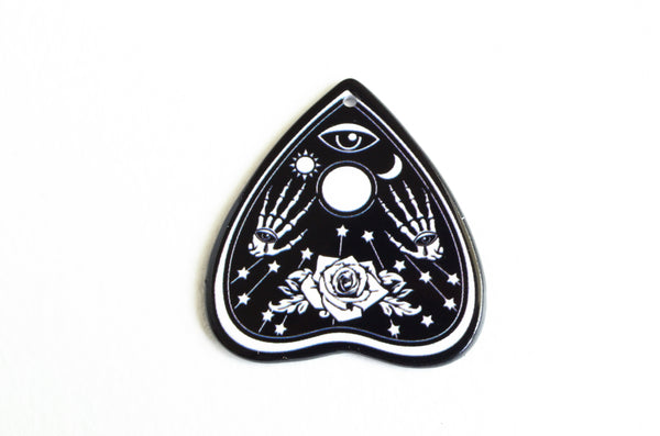 2 Planchette Charms, Black Ouija Pendants, Skeleton Hand and Rose, 43x41mm (2097)