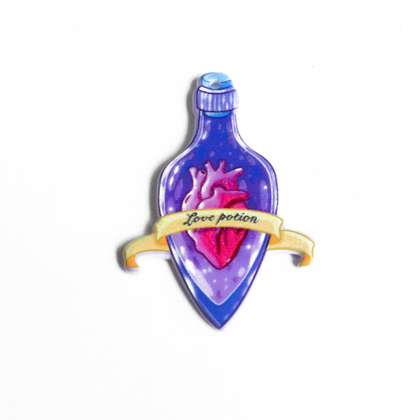 2 Love Potion Pendants, Heart With Banner Teardrop Bottle, 46x33mm (2108)