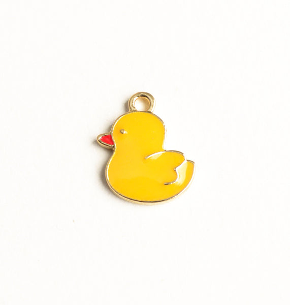Yellow Duck Charms, Enamel on Gold Toned Metal, 17mm x 15mm - 5 pieces (1538)