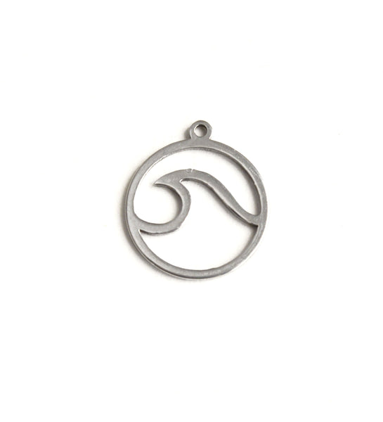 Ocean Wave Charm, Stainless Steel, 15mm - 5 pieces (1549)
