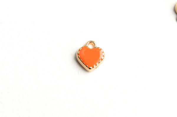 Tiny Orange Heart Charms, Gold Toned Enamel Valentine Charms, 8 mm