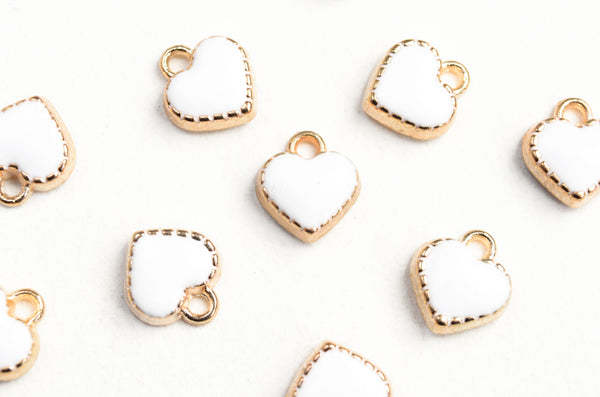 White Heart Charm, Tiny Gold Plated Enamel Heart Charm 8 mm x 7.5 mm ( –  Paper Dog Supply Co