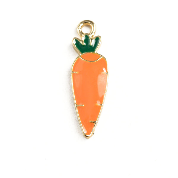 Carrot Charms, Orange Enamel Gold Tone Vegetable Charm, 23mm x 7mm (1564)