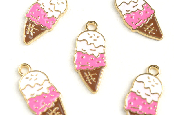 Round Bright Pink Charms, Enamel, Brass, 10mm - 5 pieces (1297