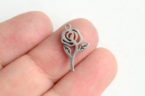 Rose Charms, Stainless Steel Laser Cut Pendants, 16x9mm - 5 pieces (16 –  Paper Dog Supply Co