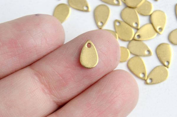 6 Gold Teardrop Charms,  8mm x 5mm Stainless Steel Gold Plated Stamping Tag Charms (1678)
