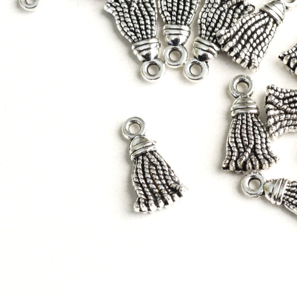 tiny silver tone metal rope tassel charms