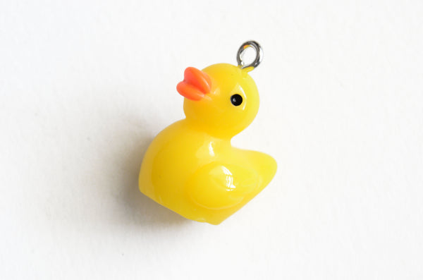 Yellow Rubber Duck Pendants, 3d Plastic Bird Charms, 19mm x 18mm - 4 pieces (PC061)