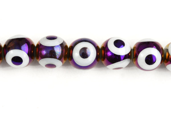 Purple Evil Eye Beads, Glass Electroplate, 10mm - 1 strand B011