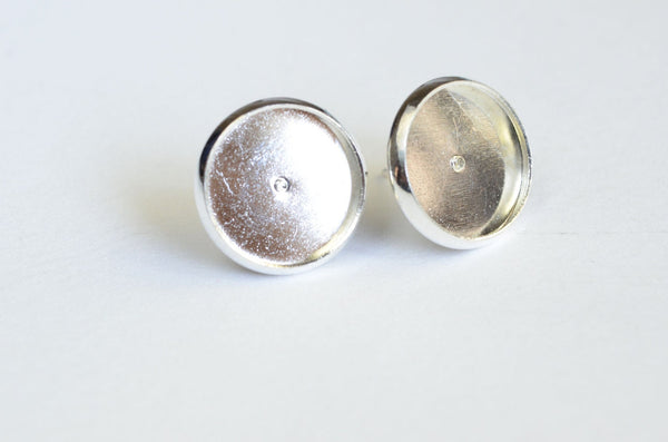 Silver Stud Post Earring Blanks, 12mm Bezel Tray Earring Settings,  mm - 10 pieces 5 pair (FS002)