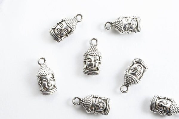 Silver Buddha Head Charms, 2 sided, 10 pieces (208S)