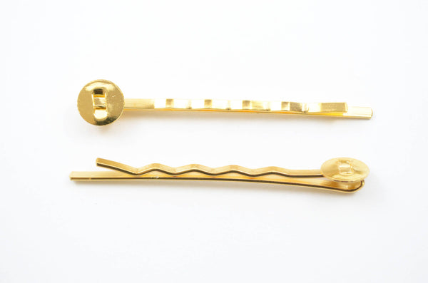Gold Bobby Pins, Gold Hair Pins, Bobby Pin Blanks, Bobby Pins with Pad, 50mm, 8mm Glue Pad, 15 pieces (FG028)