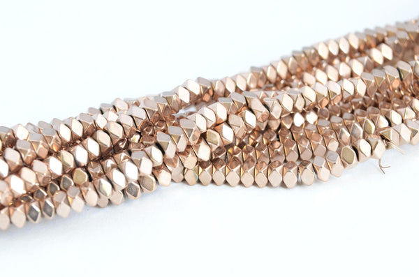 Rose Gold Plated Spacer Beads, Electroplated Hematite, 3mm - 50 pieces of loose beads (216RG)