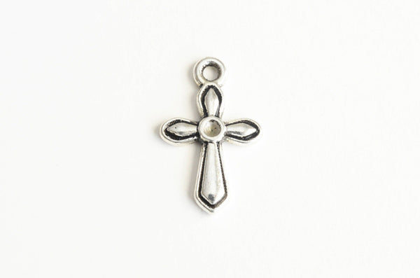 Silver Cross Charm, Antique Silver Crucifix, Rosary Findings - 10 pieces (323)