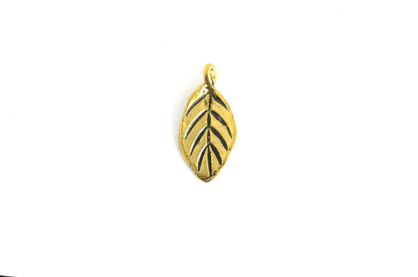 Gold Leaf Charm, Two Sided Nature Tree Leaf Charm, 16mm - 10 pieces (352)