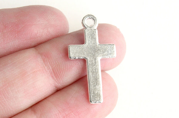 Simple Cross Charm, Smooth Plain Crucifix, Silver Rosary Findings - 10 pieces (325)