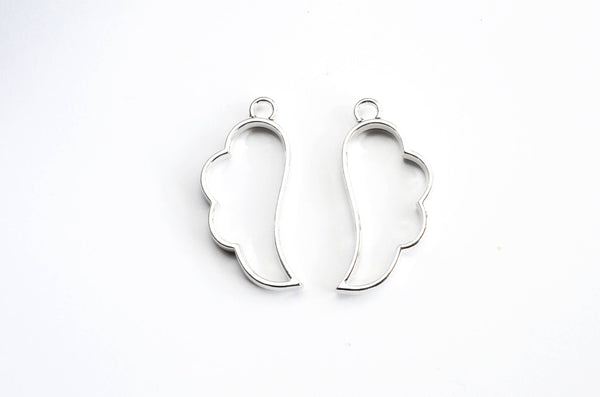Silver Wing Charm, Open Back Bezel 4 pieces (342)