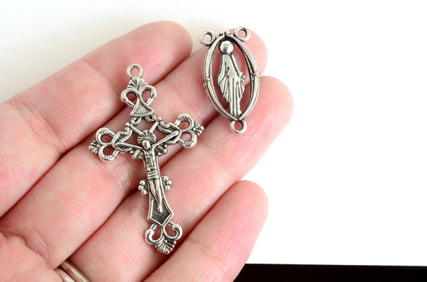 Cross Charm, Silver Cross Pendant, Fancy Crucifix, Rosary Findings - 4 –  Paper Dog Supply Co