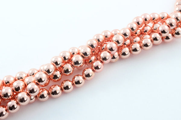 Rose Gold Hematite Beads, Smooth Round Beads, Plated, 6mm - 34 beads (MB117)