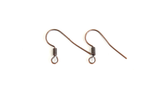 Copper Earring Hooks, Fishhook Ear Wires, Oxidized Copper Earring Findings, Nickel Free - 50 pieces (25 pair)