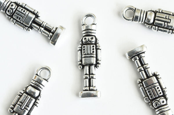 Nutcracker Charm, Silver Toy Soldier Christmas Holiday Charms, 27mm (455)
