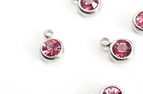 October Birthstone Charms Tourmaline Crystal Stainless Steel 8mm x 6mm - 5 pieces (531)