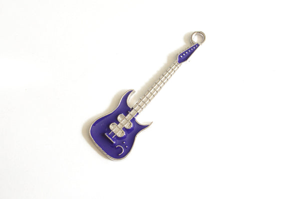 2 Guitar Charm, Purple Enamel Silver Tone, 62mm (595)