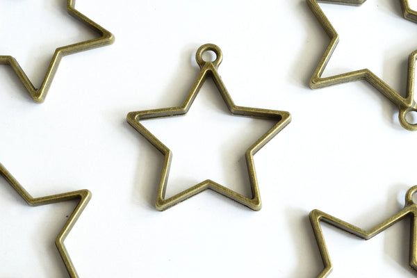 Star Frame Pendants, Bronze Finish Open Charm, 37mm x 33mm, 4 pieces (576)
