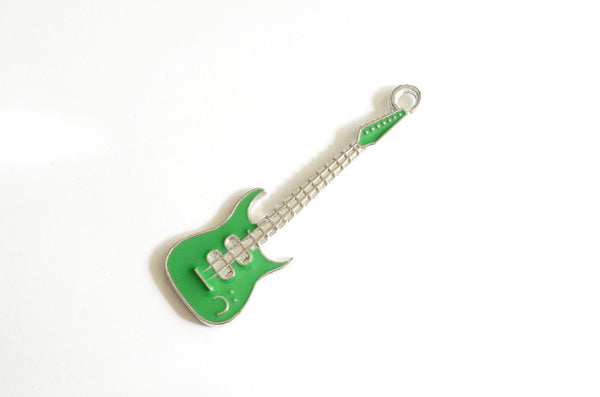 2 Guitar Charms, Green Enamel Instrument Charms, 64mm (596)