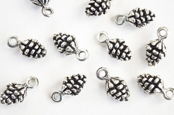 12 Pine Cone Charms Antique Silver Tone 13mm x 7mm  pieces (157SJ)