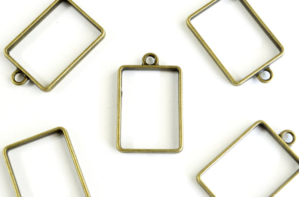 Rectangle Open Bezel Pendant, Bronze Tone Frame Charm 4 pieces (642)