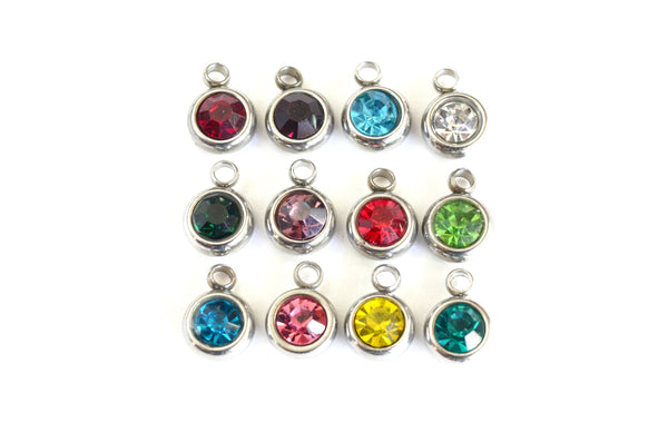 Birthstone Charms, Full Set Stainless Steel, 6mm - 12 pieces (709)
