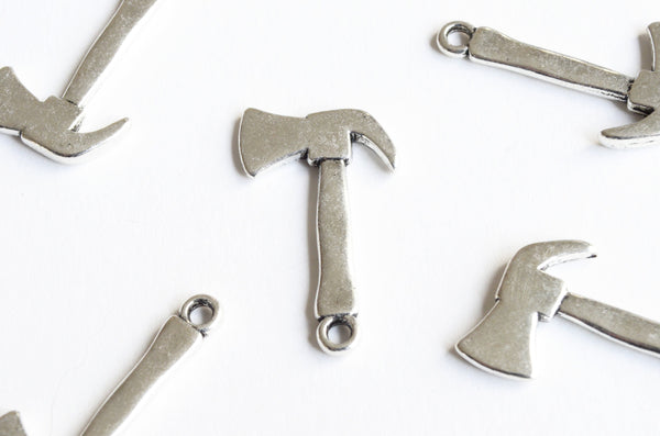 Axe Charms, Silver Toned Tool Pendants - 26mm x 16mm – 10 pieces (768)