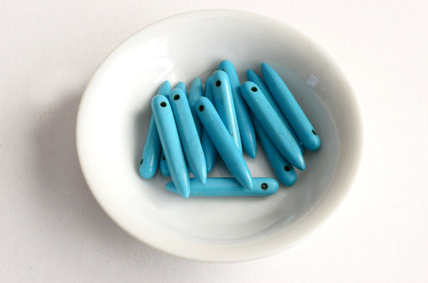 Turquoise Stick Beads, Dyed Howlite Point, 30mm - 12 pieces (B003C)