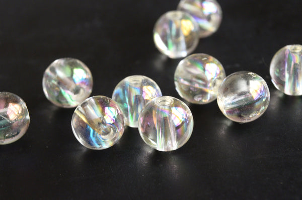 Round Iridescent Beads, Clear Mermaid Beads, Acrylic, 8mm - 40 pieces