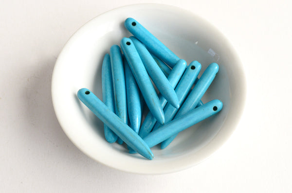 Turquoise Stick Beads, Dyed Howlite Point, 40mm - 12 pieces (B003E)