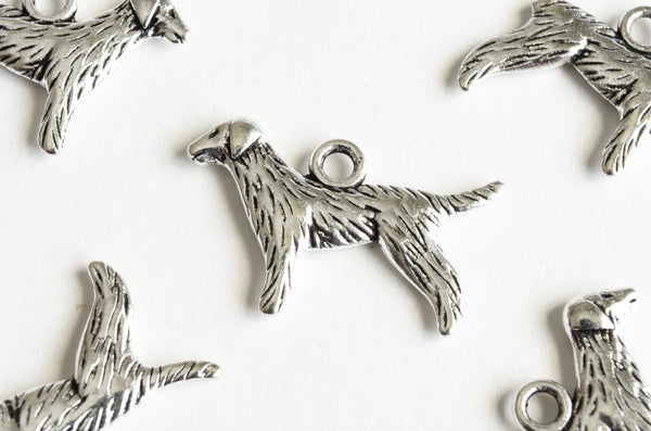 Standing Dog Charm, Antique Silver Tone, 23mm x 15mm - 10 pieces (778)