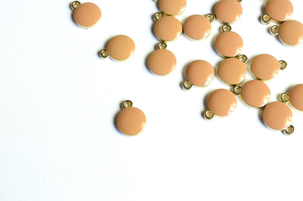 Enamel Dot Charms, Beige, Gold Toned Plating, 12mm x 10mm - 10 pieces (799)