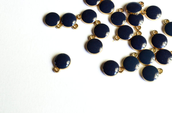 Enamel Dot Charms, Charcoal, Gold Toned Plating, 12mm x 10mm - 10 pieces (800)