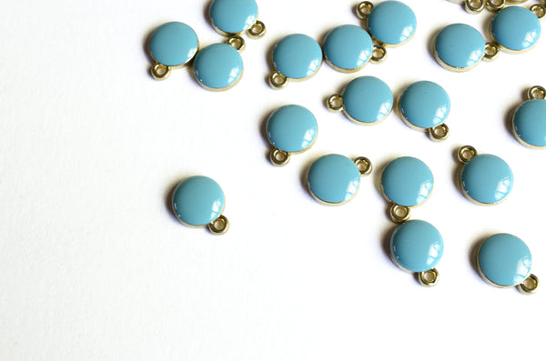 Enamel Dot Charms, Blue, Gold Toned Plating, 12mm x 10mm - 10 pieces (801)