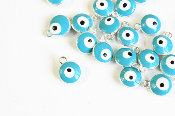 Turquoise Evil Eye Charms, Platinum Tone 13mm x 10mm - 6 pieces (853)